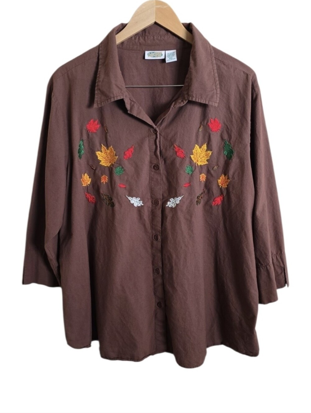 VTG Collections Etc Fall Autumn Embroidered Leaves Thanksgiving Shirt. Size XXL